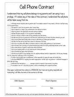 (With printable PDF) Cell Phone Contract for Tweens Phone Contract, Cell Phone Contract, Kids Cell Phone, Kids Phone, Raising Arrows, Exhausted Mom, Love And Logic, Cell Phone Repair, To My Parents