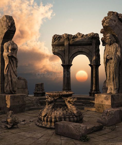 Fantasy Temple Ruins, Fantasy Temple, Ruined Temple, Fantasy Statue, Temple Ruins, Ancient Temple, Free Art Print, Temple Art, Style Reference