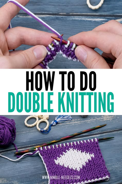 Knitting With Two Colors How To, Crafts By Amanda, Double Knit Potholder, How To Add A New Color In Knitting, How To Knit Different Stitches, How To Knit Different Colors, Knit Intarsia Pattern, Knit Color Change, Free Double Knitting Patterns