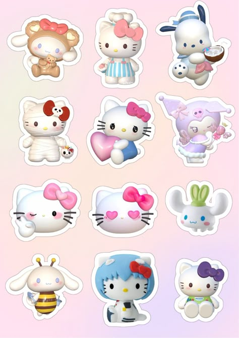 Hello Kitty Sticker Template, Stickers Sanrio Printable, Sticker For Printing, Sanrio Sticker Template, 3d Sanrio Stickers Printable, 3d Sanrio Stickers, Kawaii Scrapbook Stickers, Printable Sanrio Stickers, Hello Kitty Printables Stickers