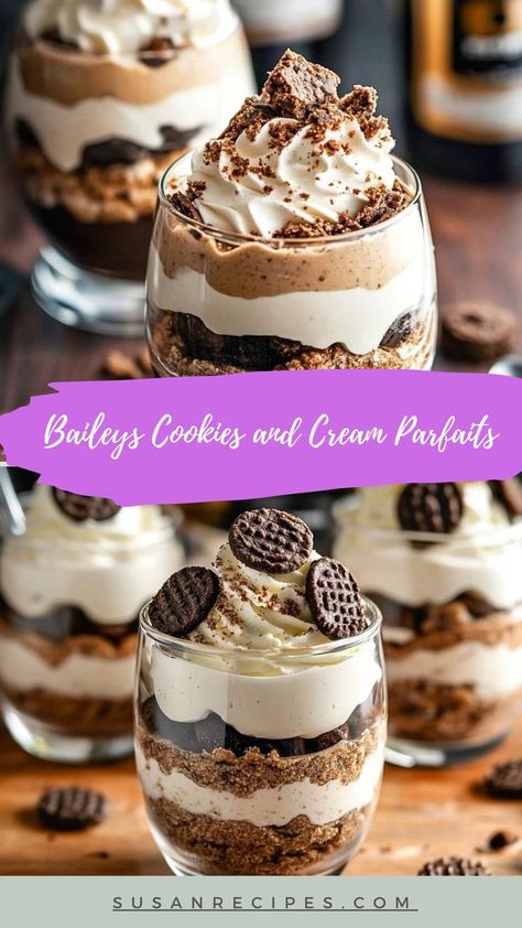 Ready for the ultimate dessert experience? 🤤 Baileys Cookies and Cream Parfaits combine rich flavors with silky textures for a treat that’ll wow any crowd! 🎉🍫 #NoBakeWonder #BaileysTreats #CookiePerfection #LayeredDessert #CreamyBites #BoozyDelights #DecadentEats #SweetLayeredDreams #ParfaitGoals #EasyDessertIdea #BaileysAndCookies Baileys Cookies, Cream Liqueur, Cooking For Beginners, Chocolate Filling, Chocolate Cream, Cookies And Cream, Dinner Parties, Easy Desserts, Something Special