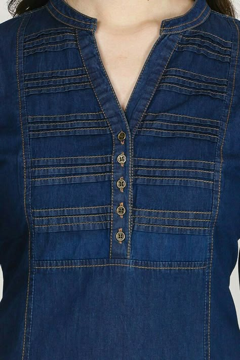 Denim Kurti Designs, Denim Kurti, Churidar Neck Designs, New Kurti Designs, Kurta For Women, Simple Kurta Designs, Neck Designs For Suits, Salwar Designs, Formal Office