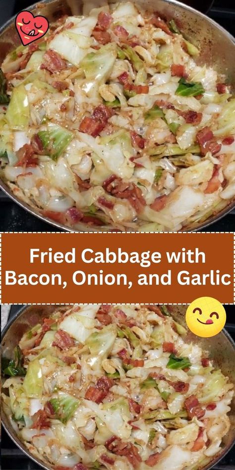 Elevate your side dish game with our Fried Cabbage with Bacon, Onion, and Garlic. A flavorful and hearty accompaniment. Fried Cabbage With Bacon, Cabbage Recipes Southern, Cabbage With Bacon, Fried Cabbage Recipes, Cabbage Recipes Healthy, Southern Fried Cabbage, Bacon Fried Cabbage, Quick Family Meals, Cabbage And Bacon