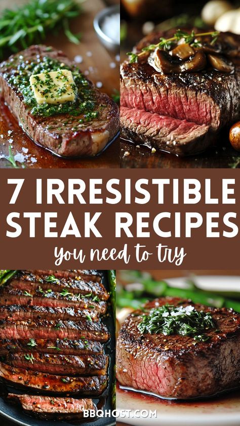 Craving a delicious steak dinner? Try these easy steak recipes, like garlic butter ribeye or honey balsamic flat iron steak. Each cut is cooked to perfection with simple ingredients that deliver big flavor. Save this now and click through for the complete list! Steak Bricole, Steak Not On The Grill, Top Sirloin Steak Roast Recipes, Medium Rare Ribeye On Stove, Grilled Delmonico Steak Recipes, Flat Top Steak Recipes, Stove Steak Recipes, Marinated Ribeye Steak, Bone In Strip Steak