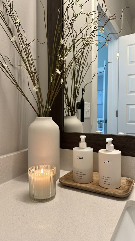 Simple and easy ways to decorate your apartment bathroom! Shop this picture at the link below! Ways To Decorate Your Apartment, Decorate Your Apartment, Neutral Bathroom Decor, Bathroom Counter Decor, Guest Bathroom Decor, Sink Decor, Restroom Decor, Aesthetic Bathroom, Dream Apartment Decor