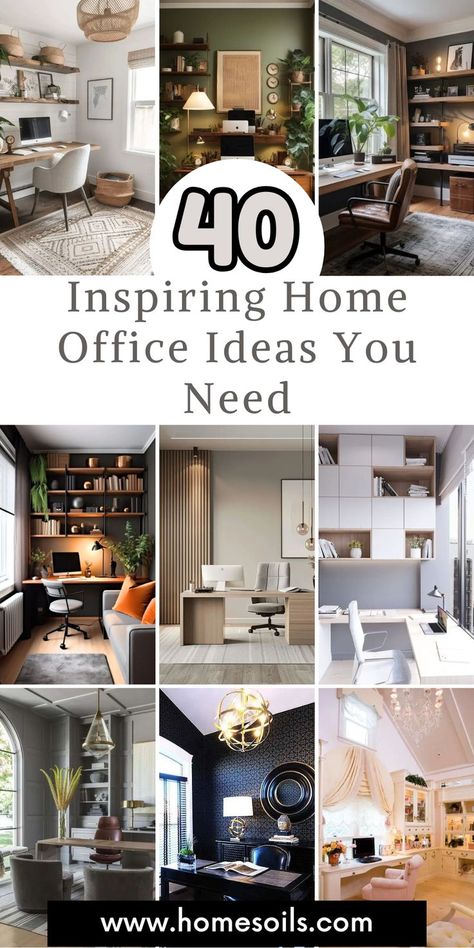 Boost productivity with these 40 inspiring home office ideas! From functional layouts to stylish decor, create a workspace that keeps you motivated. Visit our site for more inspiration! Small Office Space In Dining Room, Antique Desk Office Ideas, Desk In Middle Of Room With Monitor, Rectangle Home Office Layout Ideas, Office Decor Bookshelves, Women’s Small Home Office, Home Office Ideas With Desk In Middle Of Room, Entryway Office Ideas, Female Ceo Office Design