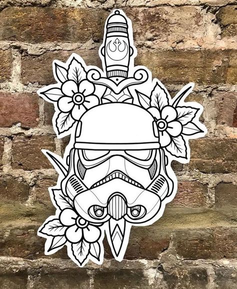 Stormtrooper Tattoo, Star Wars Tattoo Sleeve, Fallout Tattoo, Traditional Tattoo Outline, Traditional Tattoo Stencils, Sam King, Pop Culture Tattoos, Video Game Tattoos, Traditional Tattoo Flash Art