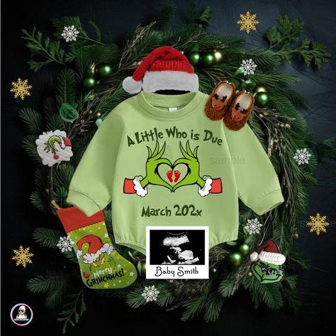 Grinch Baby Reveal, Grinch Baby Announcement, Grinch Pregnancy Announcement, Grinch Gender Reveal Ideas, Grinch Baby, Christmas Pregnancy Reveal, Baby Grinch, Christmas Baby Announcement, December Baby