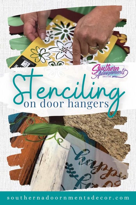 Diy Front Door Sign, Stenciled Doors, Letter Door Hangers, Craft Signs, Paint Diy Crafts, Patriotic Door Hanger, Creating Patterns, Baby Door Hangers, Stencil Wood