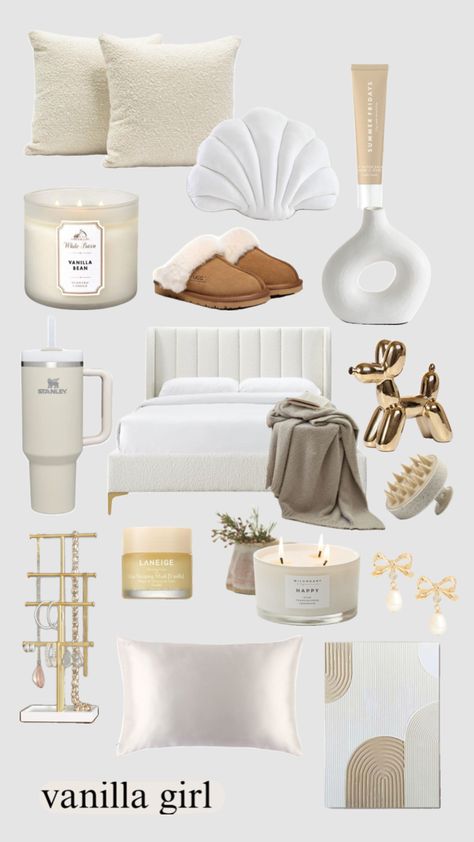 vanilla girl bedroom inspo Vanilla Girl Bedroom, Beige Room, Vanilla Girl Aesthetic, White Room Decor, Dyson Airwrap, Bedroom Bliss, Preppy Room Decor, Makeover Bedroom, Preppy Room