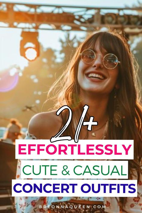 "Embrace your love for music and fashion with our 21 casual concert outfits for women. Perfect for any venue, these looks will keep you rocking all night long! #ConcertAttire #CasualFashion #MusicEventStyle" Cute Outfits For Concerts Summer, Jeans Concert Outfit Casual, Cool Concert Outfits Casual, California Concert Outfit, End Of Summer Concert Outfit, Shakey Graves Concert Outfit, Concert Outfit With Leggings, Chicago Concert Outfit, Carlos Santana Concert Outfit