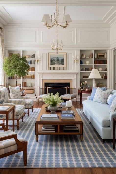 Mark Sikes Living Room, Interiors With Character, Southern Comfort Home Decor, Traditional Colorful Living Room, Cozy Living Rooms Colorful, Georgian Interiors Living Room, New England Style Home Interior, Nancy Meyers Fireplace, Coastal Classic Living Room