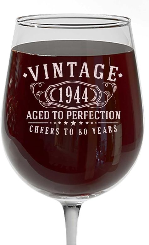 Vintage 1944 Etched 16oz Stemmed Wine Glass – Happy 80th Birthday Gifts for Women Men, Cheers to Turning 80 Year Old Decorations Decor, 80th Bday Party Favors Supplies, Best Gift Ideas Her Woman 1.0 : Amazon.ca: Home Birthday Party Themes For Men, Party Themes For Men, Wine Birthday Party, Unique Wine Glass, Wine Birthday, Wine Gift Ideas, Wine Rose, Personalized Glassware, Happy 80th Birthday