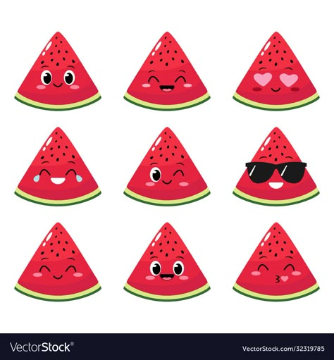 Watermelon Illustration Cute, Watermelon Slice Drawing, Cute Watermelon Drawing, Watermelon Emoji, Watermelon Ideas, Cartoon Watermelon, Watermelon Cartoon, Food Character, Watermelon Illustration