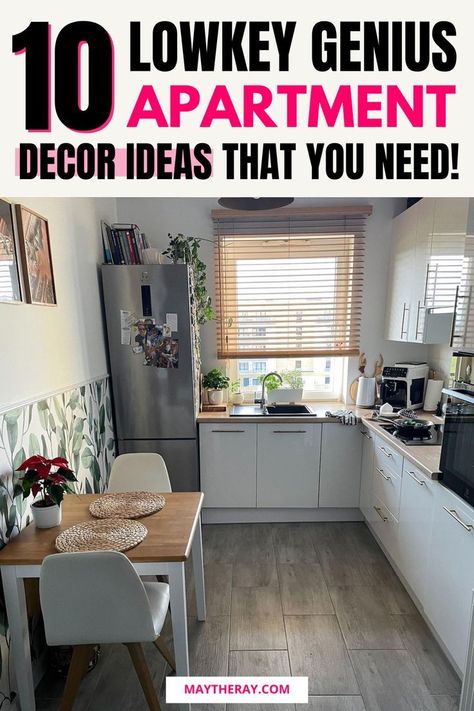 These are some lowkey genius small apartment decorating ideas you didn't know you needed... Small Apartment Hacks Rental, Cheap Decorating Ideas For Apartment, Apartment Hacks Rental, Small Apartment Ideas Space Saving, Small Space Apartment Ideas, Studio Apartment Kitchen, Small Apartment Hacks, Small Studio Apartment Decorating, Minimalist Apartment Decor