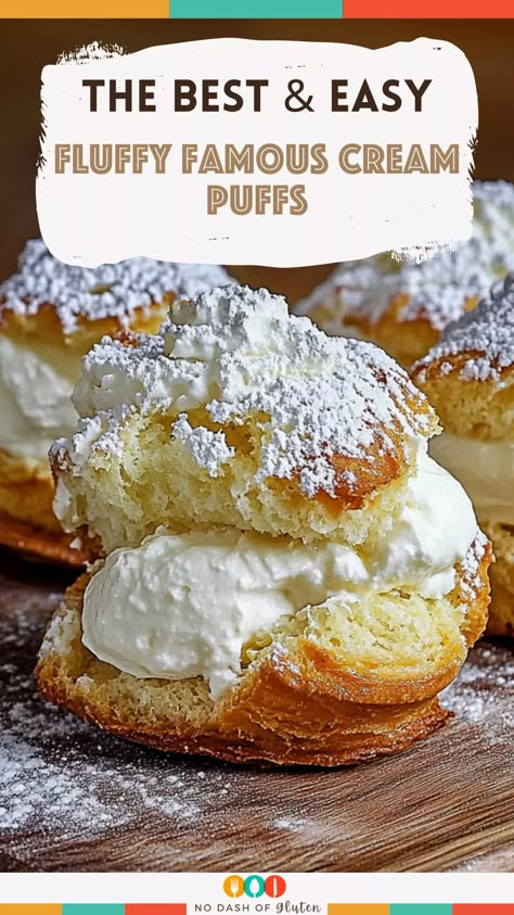 These Fluffy Famous Cream Puffs are a showstopper! With a light, golden shell and a creamy vanilla filling, they’re the perfect dessert for any event. Plus, they’re way easier to make than they look. Impress your friends and family with these simple, delicious cream puffs. Give them a try today! Best Cream Puff Filling, Homemade Cream Puffs Easy, Christmas Cream Puffs Holidays, Cream Puff Cream Filling, Cream Puff Filling With Instant Pudding, Fall Cream Puffs, Holiday Cream Puffs, Creme Puff Dessert, Creme Puffs Recipe