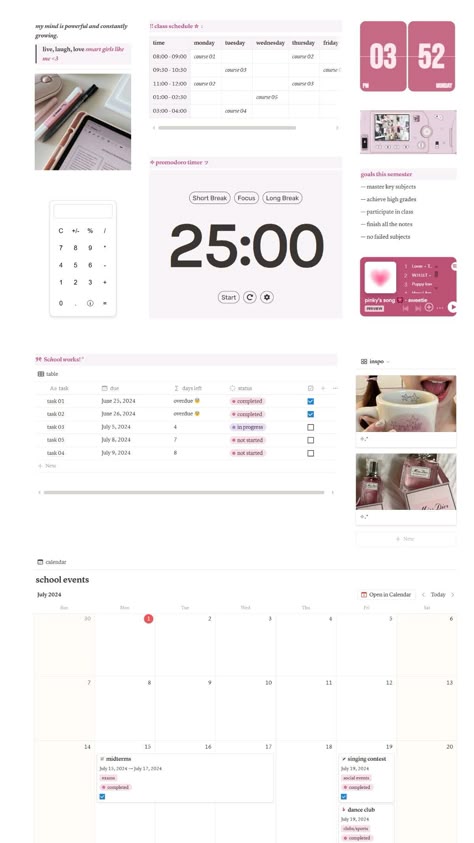 #School_Schedule_Templates_Aesthetic #Girly_Coquette_Aesthetic #Notion_Study #Student_Schedule High School Notion Template, Notion Aesthetic School, School Schedule Templates Aesthetic, Notion School Templates, Notion Schedule, Notion Study Template, Notion Template Ideas For Students, College Notion, Notion 2024