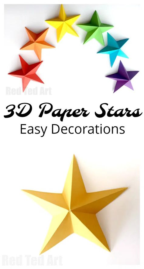 Gold And Silver Decorations Party, Paperstar Origami, Diy Star Decorations, Firework Decor, Firework Crafts, 3d Paper Stars, Origami Stella, 3d Paper Star, Red Ted Art