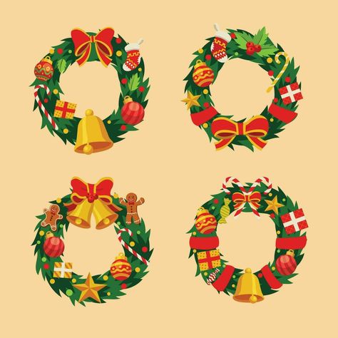 Christmas Wreaths Illustration, Wreaths Illustration, Christmas Wreath Illustration, Wreath Illustration, Christmas Design, Christmas Wreath, Vector Art, Christmas Wreaths, Vector Free