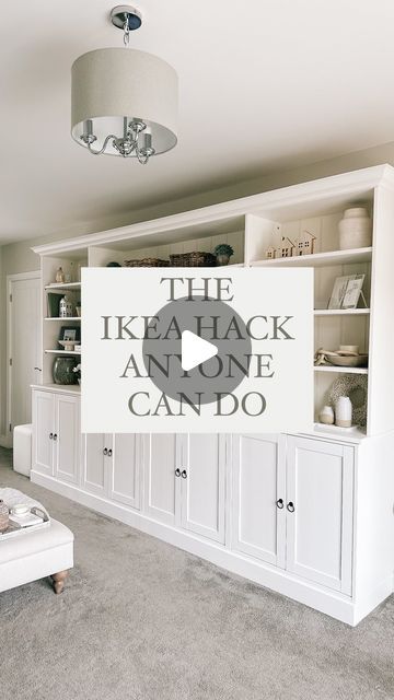 Kayla Reynolds on Instagram: "Want built-ins on a budget? Here’s how we saved more than £4K by creating our own with @ikeauk Havsta units! I’ve had a lot of new followers since I last shared our media unit on here and I’m getting questions daily so if you’re new around here, here’s what we purchased: • 2 x Havsta base units • 2 x Havsta cabinets with bookshelves • @frenchicpaint in Wedding Cake (the perfect IKEA whit paint match!) A local carpenter helped us fit the tongue and groove panelling, the extra MDF shelf above the TV and across the top of the cabinets, and cornice but this could easily be done yourself! In total we spent around £1,100 for everything (based on ikea prices in Jan 2022) - saving us almost £4K! Head to my Media Unit highlight for more info! #mediaunit #ikeahac Tv Cabinetry Built In, Bookcase Around Tv, Wardrobe With Tv Unit, Ikea Lounge, Ikea Shelf Hack, Built In Tv Unit, Ikea Tv Unit, Built In Tv Cabinet, Built In Bookshelves