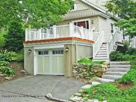 Garage with rooftop deck Hillside Garage, Deck Over Garage, Pergola Garage, Garage Deck, Roof Decks, Under Deck, Garage Roof, Garage Exterior, Garage Addition