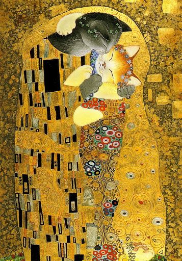 Klimtty Klimt Art, 강아지 그림, Image Chat, Art Parody, Cats In Art, Cat Artwork, Here Kitty Kitty, Cats Illustration, The Kiss