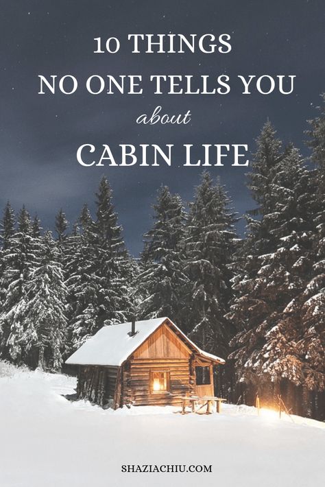 What's it really like to live in the mountains? Here are 10 things no one tells you about cabin life! Cabin No Electricity, Living In A Cabin In The Woods, Trapper Cabin Interior, Off Grid Mountain Cabin, Small Mountain Cabin Decor, Small Mountain Cabin Interior, Cabin Life Aesthetic, Mountain Cabin Ideas, Timberframe Interiors