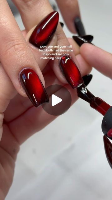 Dark Cat Eye Nails, Red Cat Eye Nails Design, Fall Cat Eye Nails, Ombre Cat Eye Nails, Red Cateye Nails, Cateyes Nails Design, Cat Eye Effect Nails, Red Cat Eye Nails, Basic Nail Designs