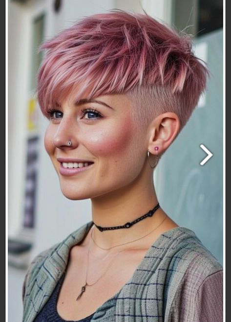 Strawberry Blonde Pixie Haircut, Rose Gold Pixie Hair, Pixie Pink Hair, Pastel Pixie Hair, Pink Pixie Cut, Face Shape Hair, Classic Pixie, Pink Pixie, Pixie Haircut Ideas