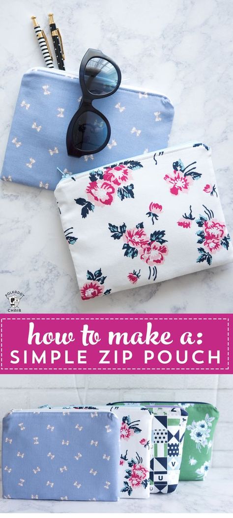 Simple Zipper Pouch Tutorial Zip Pouch Tutorial, Tote Bag Pattern Free, Pouch Sewing, Zipper Pouch Tutorial, Pouch Tutorial, Trendy Sewing, Beginner Sewing Projects Easy, Small Sewing Projects, Pouch Pattern