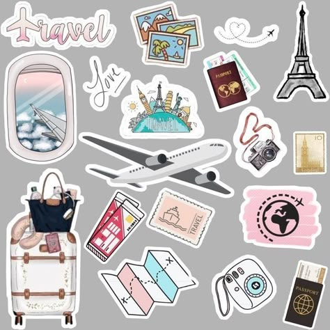 Stickers For Travel Journal, Traveling Stickers Printable, Scrapbook Stickers Travel, Stickers Printable For Scrapbook, Journal Cute Stickers Printable, Travelling Stickers Printable, Cute Travel Stickers, Travel Scrapbook Printables, Scrapbook Stickers Printable Travel