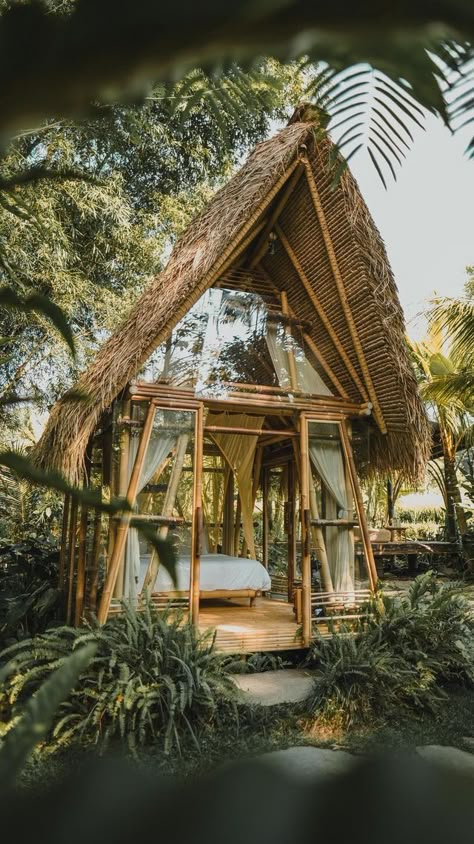 the next level of glamping experience in a bamboo house in east Bali. Location hideout hay house Photo by @travelist.id #bali #hideout #hideoutbali #hotel #ecohotel #baliguide #travelguide #balivilla #baliisland #baliresort #bamboobali #bamboohouse #junglehouse #junglevilla #bamboovilla Bamboo Villa Design, Bamboo Resort Design, Bali Cottage Design, Bamboo Beach House, Bamboo Tiny House, Small Bamboo House Design, Bali Tiny House, Bamboo Cottage Design, Bali Glamping