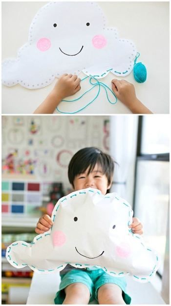 Kid-Made Happy Paper Cloud Pillow. Easy sewing project for kids and a fun fine motor skills activity. Sewing Project For Kids, Fine Motor Skills Activity, Motor Skills Activity, Paper Clouds, Fine Motor Skills Activities, Motor Skills Activities, Project For Kids, Sewing Pillows, Sewing Projects For Kids