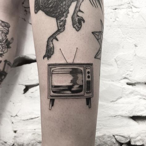 STATIC TELEVISION • Thanks! Another one from a fun session a while back 🖤 just checking out my favourite channel ya know? • • DM me for… Static Tattoo, Ldr Tattoo, Tv Tattoo, Engraving Tattoo, Simple Tattoos For Guys, Sigil Tattoo, Doodle Tattoo, Sunflower Tattoo Design, Baby Tattoos