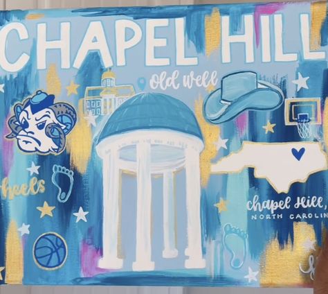 College Town Painting, College Paintings, Unc College, Dorm Paintings, College Canvas, Senior Parking Spot, Preppy Art, Unc Chapel Hill, Canvas Collage