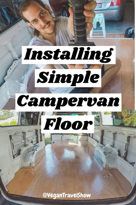 In our YouTube DIY van conversion video series we show how to build an easy and simple campervan for complete beginners. We design and install the interior of our small Toyota Hiace Commuter starting with our plywood floor. Our van was custom made and designed by ourselves using only basic tools with no building experience at all! If you need ideas for your own campervan fitout check out our build series on youtube. | Vanlife Guide | Vegan Travel Show #vanbuild #diy #campervan #vanlife #offgrid Plywood Van Interior, Toyota Hiace Campervan Interior Layout, Campervan Flooring Ideas, Hiace Conversion, Toyota Hiace Campervan Interior, Hiace Van Conversion, Campervan Flooring, Simple Van Conversion, Van Conversion Floor