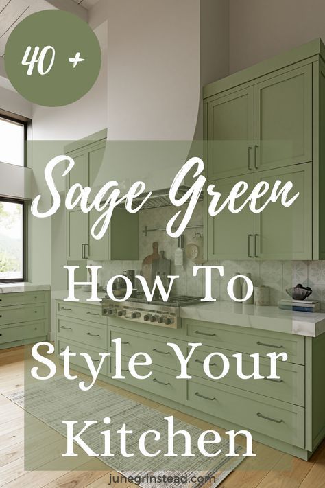 Green Coloured Kitchen, Sage Green And Wood Kitchen Cabinets, Sage Green Lowers White Uppers, Sage Color Kitchen Cabinets, Save Green Kitchen Cabinets, Sage Green Tile Backsplash Kitchen, Diy Green Kitchen Cabinets, Backsplash With Sage Green Cabinets, Sage Green Color Scheme Kitchens