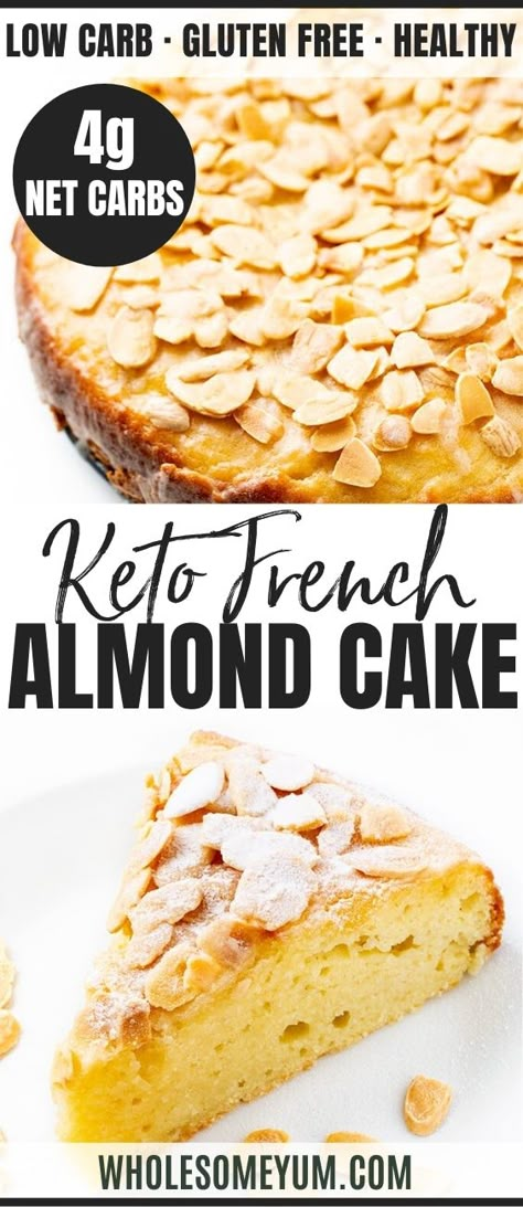 Keto French Almond Cake Recipe - See how to make keto almond flour cake with 4g net carbs! This easy toasted almond cake recipe is delicious and tastes like a real French almond cake. #wholesomeyum #keto #ketorecipes #ketodessert #ketocake #almond #almondflour #lowcarbdesserts Toasted Almond Cake Recipe, French Almond Cake Recipe, Toasted Almond Cake, French Almond Cake, Almond Flour Cake, Dolce Poche Calorie, French Almond, Almond Flour Cakes, Almond Cake Recipe