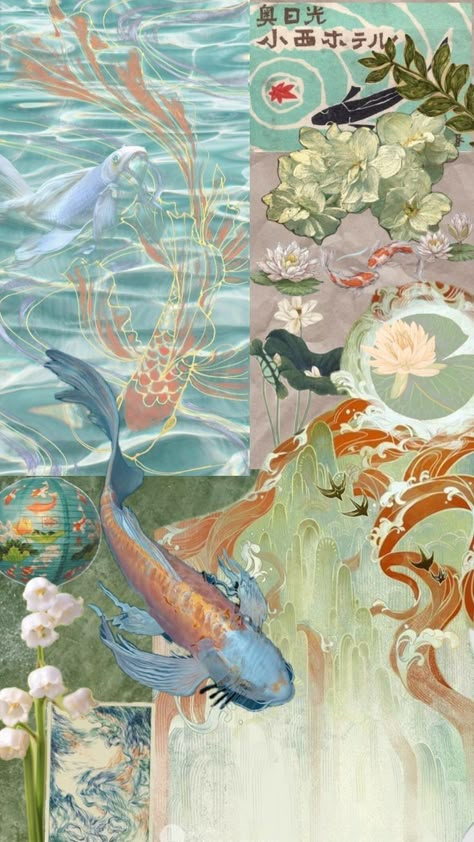 Collage Mural, L Wallpaper, Art Mignon, Fish Wallpaper, Iphone Wallpaper Themes, Art Japonais, Arte Inspo, Art Collage Wall, Ethereal Art