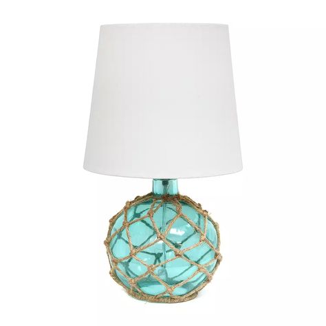 All the Rages Aqua With White Shade Glass Table Lamp - JCPenney Sea Glass Table, Nautical Table, Ocean Room, Fabric Empire, Mermaid Room, Beach Room, Aqua Glass, Beach Bedroom, Light Aqua