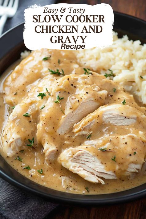 Slow Cooker Chicken and Gravy - An Organized Chaos Boneless Skinless Chicken Crockpot Recipes, Keto Chicken And Gravy Crockpot, Healthy Crockpot Meals For One, Simple Chicken Slow Cooker Recipes, Crock Pot Simple Recipes, Slow Cooker Chicken And Gravy Crock Pots, Crock Pot Chicken Gravy Recipes, Small Crockpot Recipes For Two Chicken, Chicken In Gravy Instant Pot