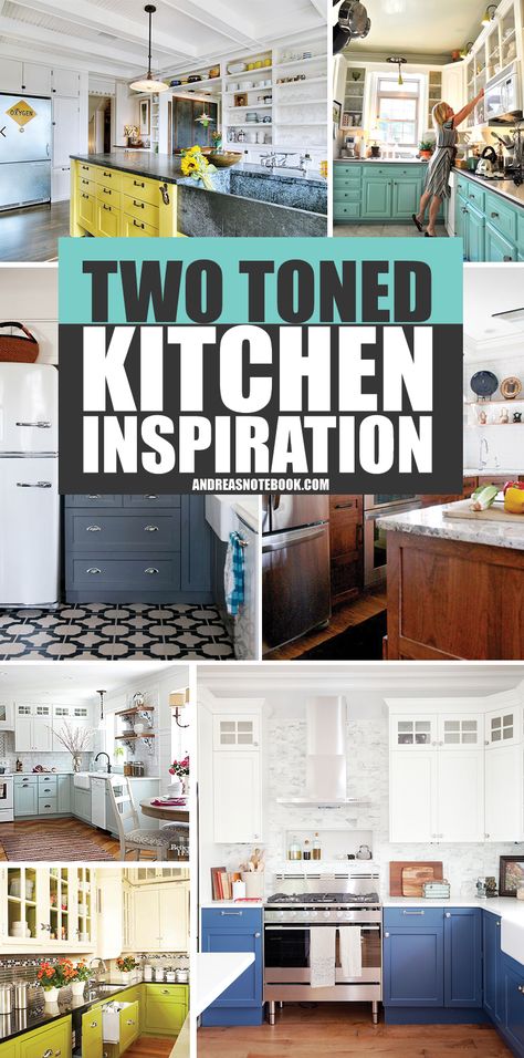 15 two-toned kitchens that are to die for! Wood For Cabinets, Chic Mudroom, Island With Cooktop, Two Toned Kitchen Cabinets, Kitchen Island With Cooktop, Kitchen Palette, Colonial Kitchen Remodel, Split Level Kitchen, Split Level Kitchen Remodel