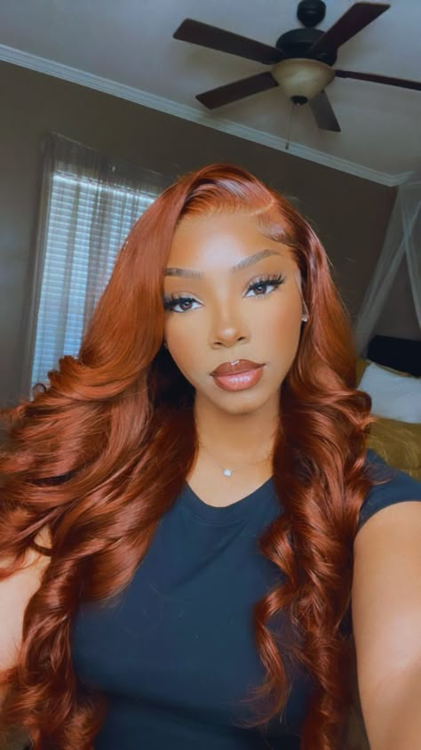 Fall Frontal Wig Hairstyles, Ginger Orange Wig, Ginger Frontal Wig Hairstyles, Giselle Bryant, Fall Color Wigs For Black Women, Summer Hair Colors For Black Women, Fall Wig Colors Black Women, Thanksgiving Hairstyles For Black Women, Ginger Brown Wig