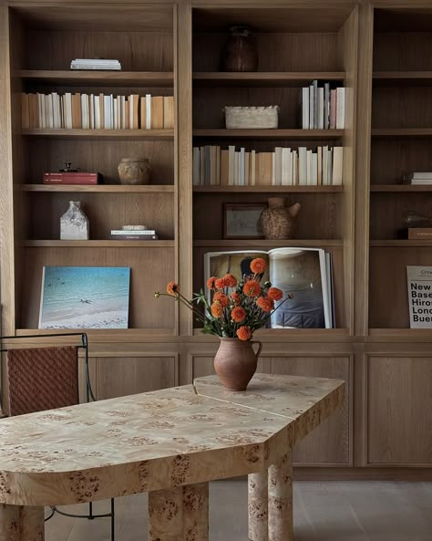 Katie Harbison | Project Amigo Study. We designed a custom wall to wall bookcase featuring a perfect blend of open shelves and closed storage, ideal for… | Instagram Pool House Kitchen, Media Wall Ideas, Dining Room Built Ins, Kitchen Bookshelf, Wall Bookcase, Closet Door Ideas, Custom Bookshelves, Working Room, Bookcase With Drawers