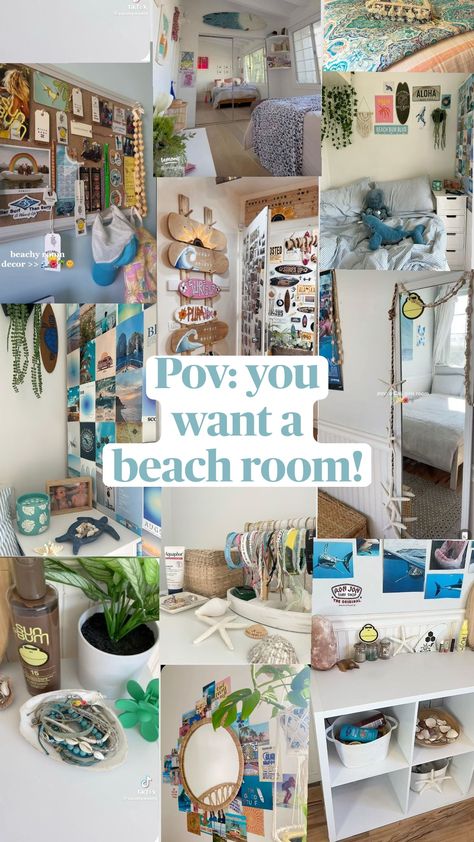 How To Be Beachy Aesthetic, Beach Decor Bedroom Coastal Style, Surfer Room Inspiration, Obx Room Makeover, Beach Rooms Teenage, Beachy Themed Room, How To Make Your Room Beachy, Beach Core Bedroom, Diy Beach Bedroom Decor