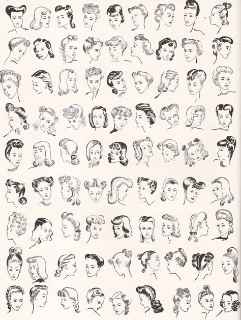 1940 Hairstyles, Vogue Hairstyles, Smart Hairstyles, 1940s Hair, Retro Updo, 40s Hairstyles, 1940s Hairstyles, Gene Tierney, Hair Illustration