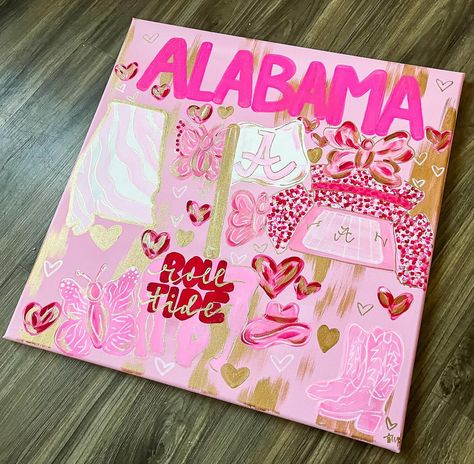 Canvas commission 🫶🏼🩷🌸 #alabama #rolltide #art #artwork #canvas Alabama Painting, Preppy Paintings, Dorm Paintings, Preppy Painting, Freshman Dorm, Artwork Canvas, Dorm Inspo, Preppy Room Decor, Cute Paintings