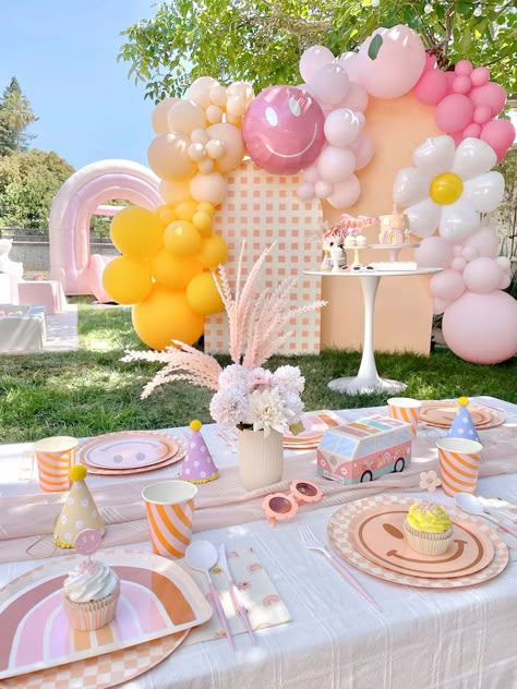 Kara's Party Ideas Groovy One 1st Birthday Party | Kara's Party Ideas Hippie Birthday Party, Baby First Birthday Themes, Groovy One, Groovy Party, Two Groovy, Hippie Birthday, Groovy Birthday, Daisy Party, Girl Bday Party