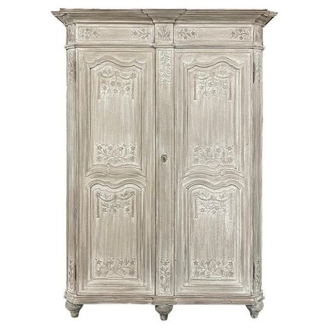 Check out this item from 1stdibs! 18th Century Country French Louis XVI Period Whitewashed Armoire: https://www.1stdibs.com/id-f_34899802 Whitewashed Armoire, Cottage French, Linen Press, Base Moulding, Flat Panel Tv, The Door Is Open, Brass Hinges, Country French, Bas Relief