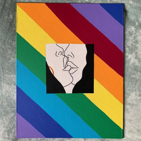 Pride Acrylic Painting, Lesbian Art Ideas Simple, Lesbian Painting Ideas Simple, Lesbian Canvas Art, Lgbtq Art Ideas, Lgbtq Painting Ideas, Lesbian Paintings Canvases, Lesbian Paintings Simple, Pride Paintings Ideas